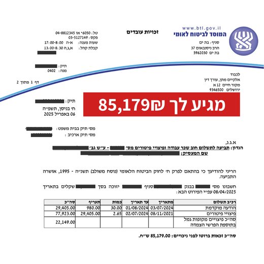 החלטת המוסד לביטוח לאומי על סך 85,179 שקלים