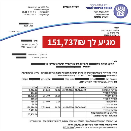 החלטת המוסד לביטוח לאומי על סך 117,195 שקלים